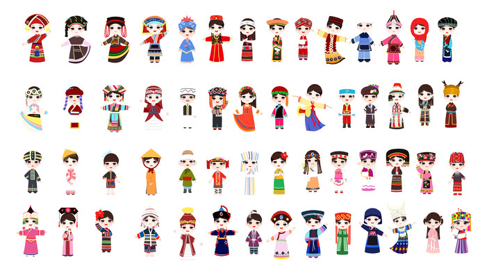 少數(shù)民族卡通可愛56個(gè)民族